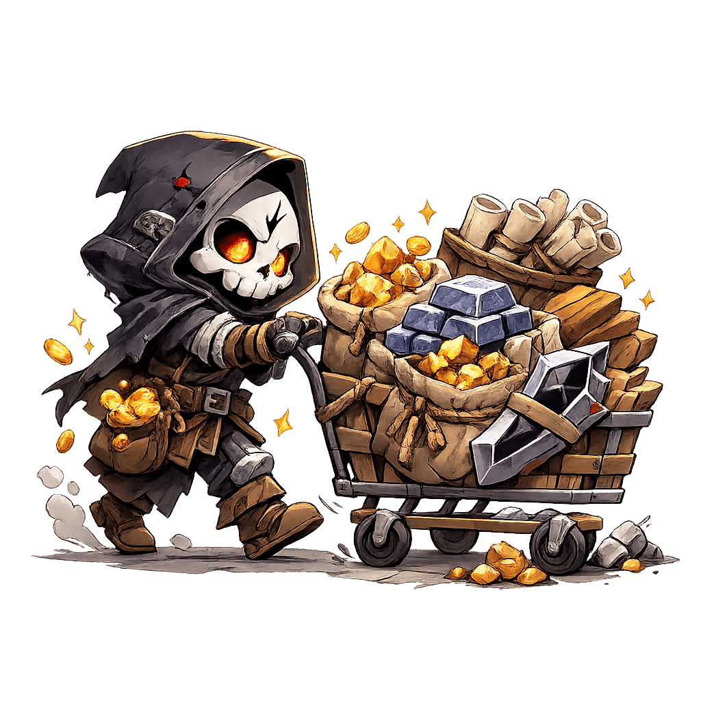 Hooded skeleton smith representing craft planning.