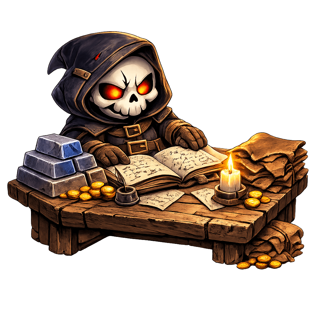 Hooded skeleton smith representing reverse crafting.